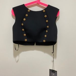 Mac Duggal, black two piece dress, (skirt and top) size 8 women.